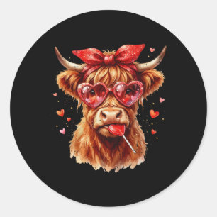 Funny Cow Sungles Blowing Bubble Valentine Heart Classic Round Sticker