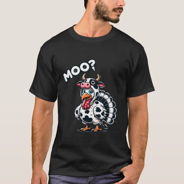 Funny Cow Turkey Moo Thanksgiving  T-Shirt (Front)