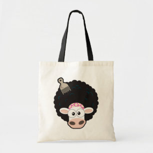 Funny Cow with an Afro and Comb on Pink Tote Bag