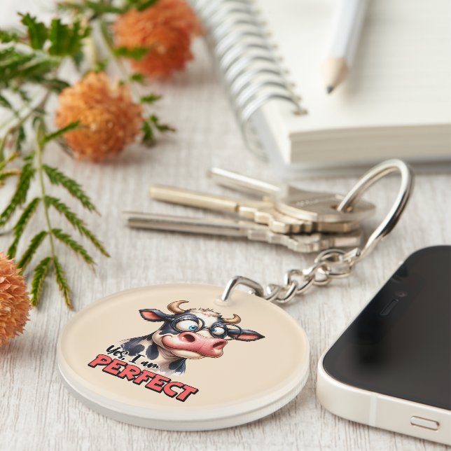 funny cow word art  key ring (Front Right)