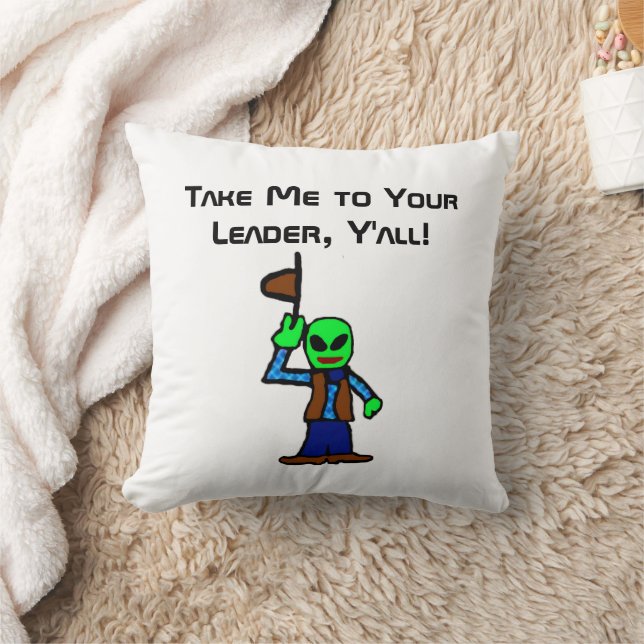Funny Cowboy Alien Cartoon with UFO Abduction Cushion (Blanket)