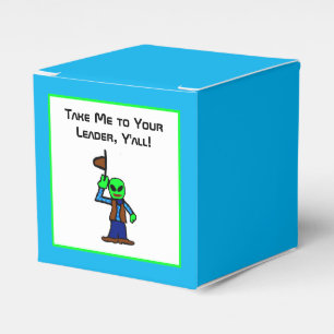Funny Cowboy Alien Cartoon with UFO Abduction Favour Box