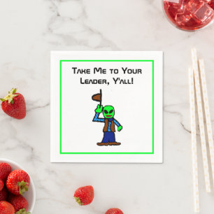 Funny Cowboy Alien Cartoon with UFO Abduction Napkin