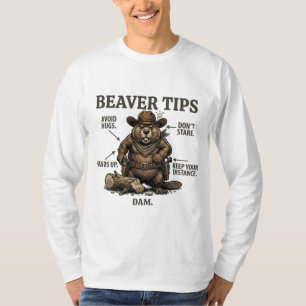 Funny Cowboy Beaver Tips Wild West Vintage T-Shirt