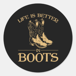 Funny Cowboy Boots Line Dance Horseck Riding Cowbo Classic Round Sticker