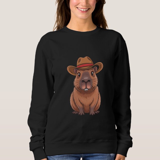 Funny Cowboy Capybara Kids Retro Graphic Sweatshirt (Front)