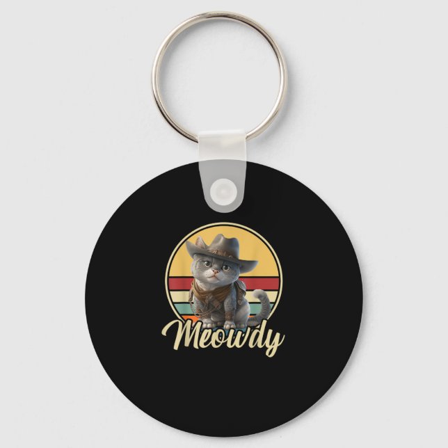 Funny Cowboy Cat Mashup Meow Howdy Kitten Lovers M Key Ring (Front)