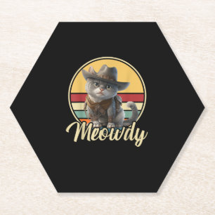 Funny Cowboy Cat Mashup Meow Howdy Kitten Lovers M Paper Coaster