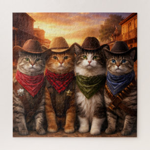 Funny Cowboy Cats Puzzle   Cute Western Cat Art