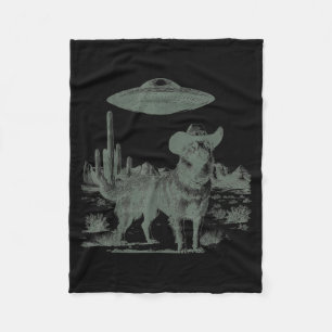 Funny cowboy dog alien ufo desert encounter fleece blanket