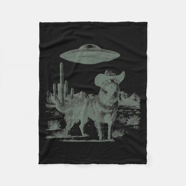 Funny cowboy dog alien ufo desert encounter  fleece blanket (Front)