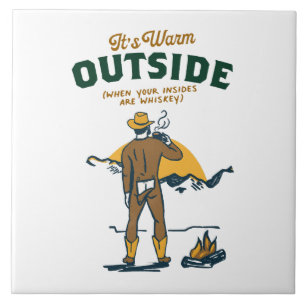 Funny Cowboy Drinking Whiskey Ceramic Tile