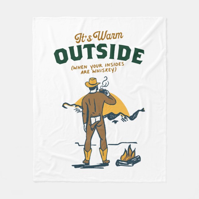 Funny Cowboy Drinking Whiskey Fleece Blanket (Front)