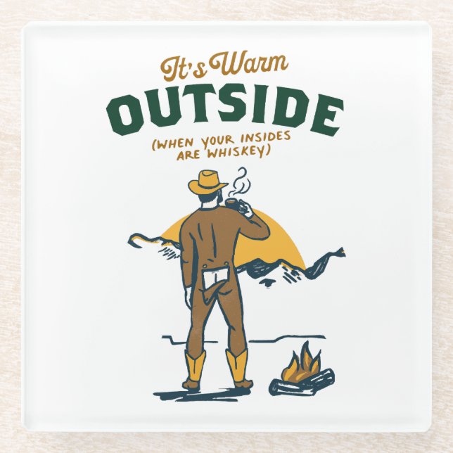 Funny Cowboy Drinking Whiskey Glass Coaster (Front)
