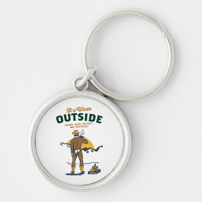 Funny Cowboy Drinking Whiskey Key Ring (Front)