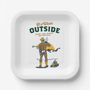 Funny Cowboy Drinking Whiskey Paper Plate