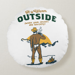 Funny Cowboy Drinking Whiskey Round Cushion