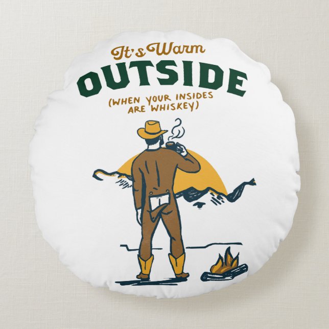 Funny Cowboy Drinking Whiskey Round Cushion (Front)