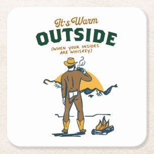 Funny Cowboy Drinking Whiskey Square Paper Coaster