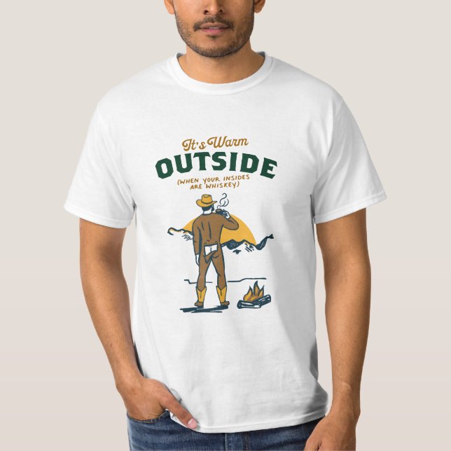Funny Cowboy Drinking Whiskey T-Shirt (Front)