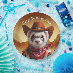 Funny Cowboy Ferret Western Style Birthday Paper Plate