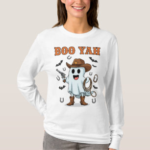 Funny Cowboy Ghost Halloween "Boo Yah" Design T-Shirt