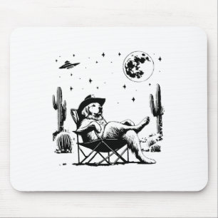 Funny Cowboy Golden Retriever Relaxing On Camping Mouse Pad