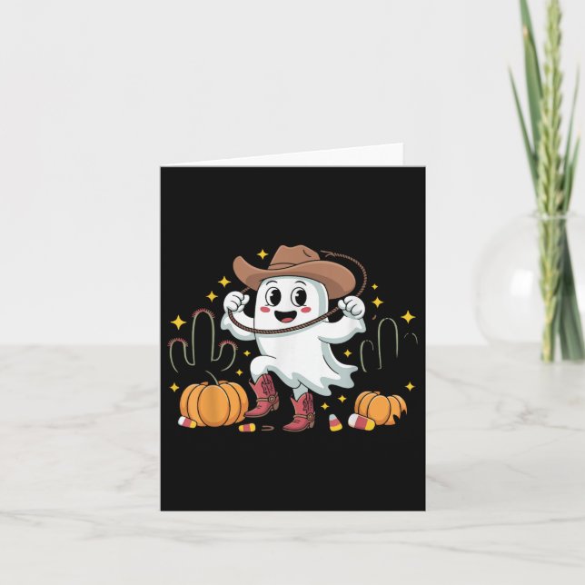 Funny Cowboy Halloween Ghost Western Fall For Spoo Card (Front)