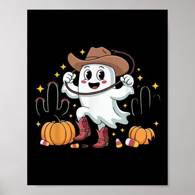 Funny Cowboy Halloween Ghost Western Fall For Spoo Poster (Front)