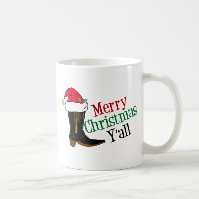 Funny Cowboy Merry Christmas Y'all Texas Humour Coffee Mug (Right)