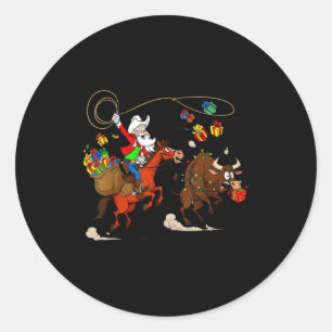 Funny Cowboy Santa Christmas Holiday Western Style Classic Round Sticker