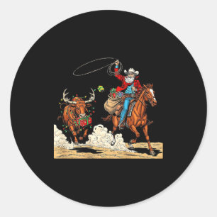 Funny Cowboy Santa Christmas Holiday Western Style Classic Round Sticker