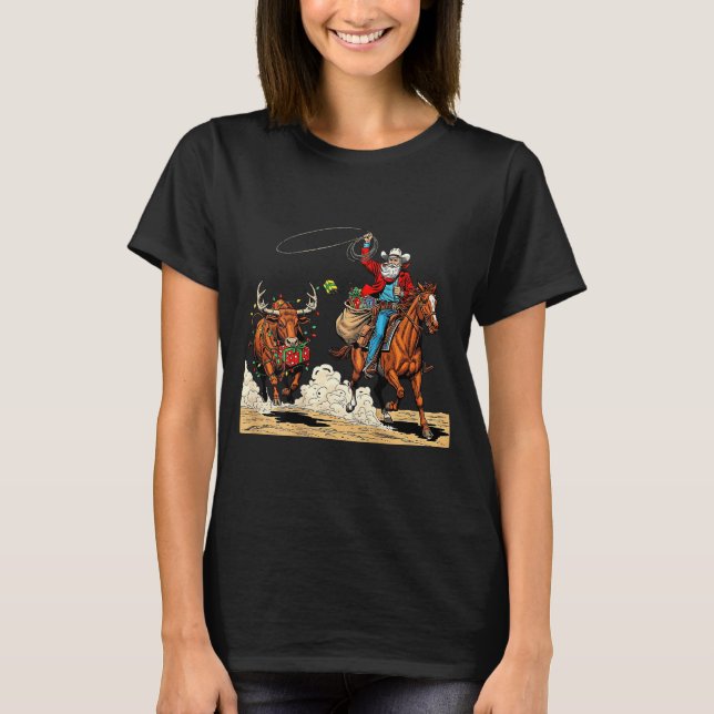 Funny Cowboy Santa Christmas Holiday Western Style T-Shirt (Front)