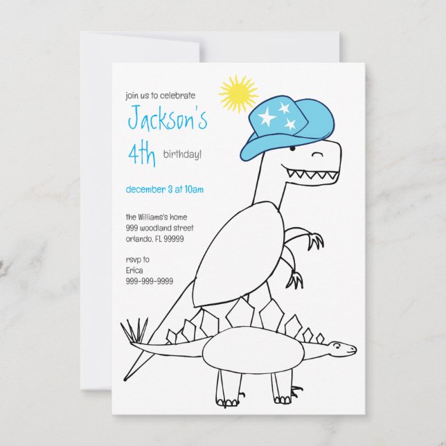 Funny Cowboy Trex Dinosaur Kids Birthday Invitation (Front)