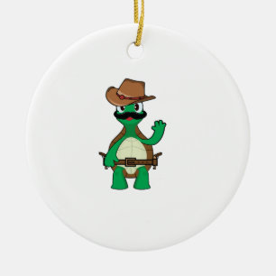 Funny cowboy turtle sherrif ceramic ornament