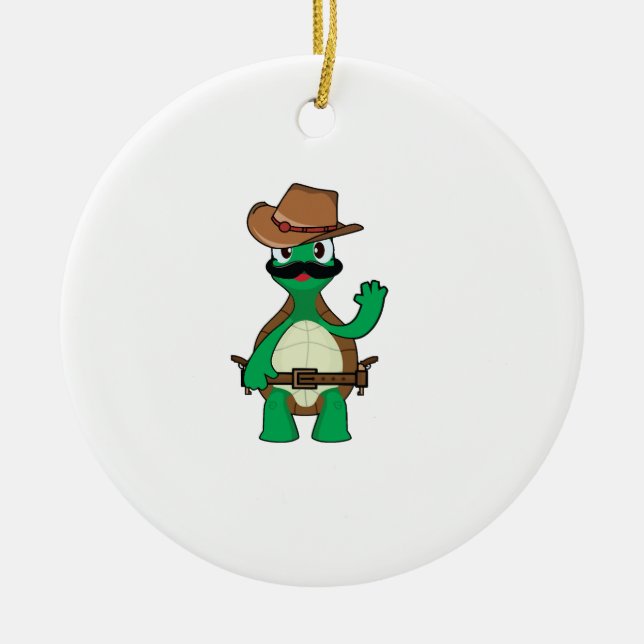 Funny cowboy turtle sherrif ceramic ornament (Front)