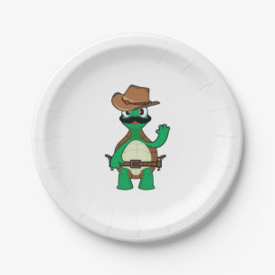 Funny cowboy turtle sherrif paper plate