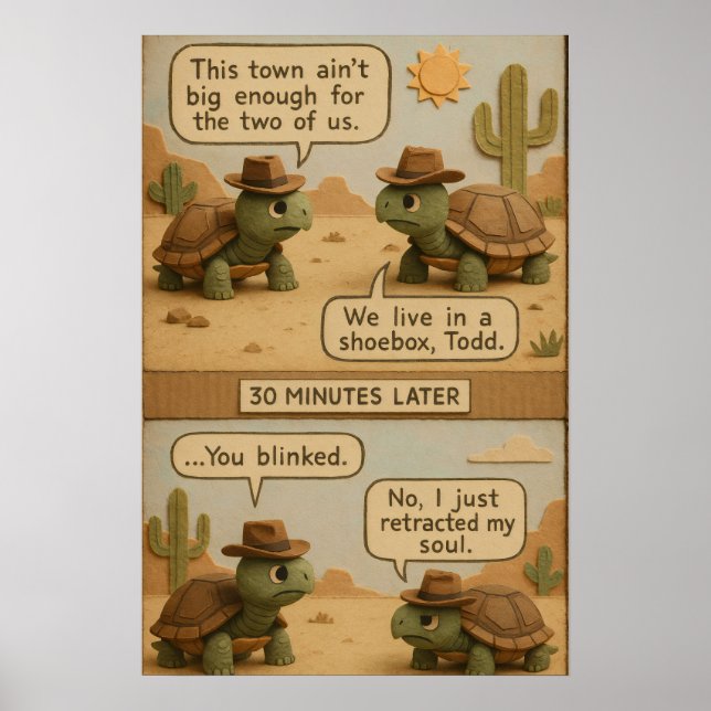 Funny Cowboy Turtles Desert Standoff Comic Poster (Front)