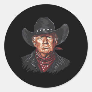 Funny Cowboy Western Donald Trump Us Flag 2024 Ele Classic Round Sticker