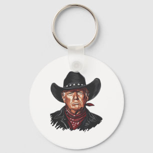 Funny Cowboy Western Donald Trump Us Flag 2024 Ele Key Ring