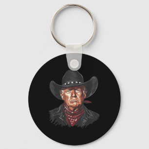 Funny Cowboy Western Donald Trump Us Flag 2024 Ele Key Ring