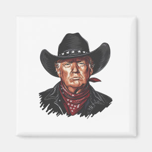 Funny Cowboy Western Donald Trump Us Flag 2024 Ele Magnet