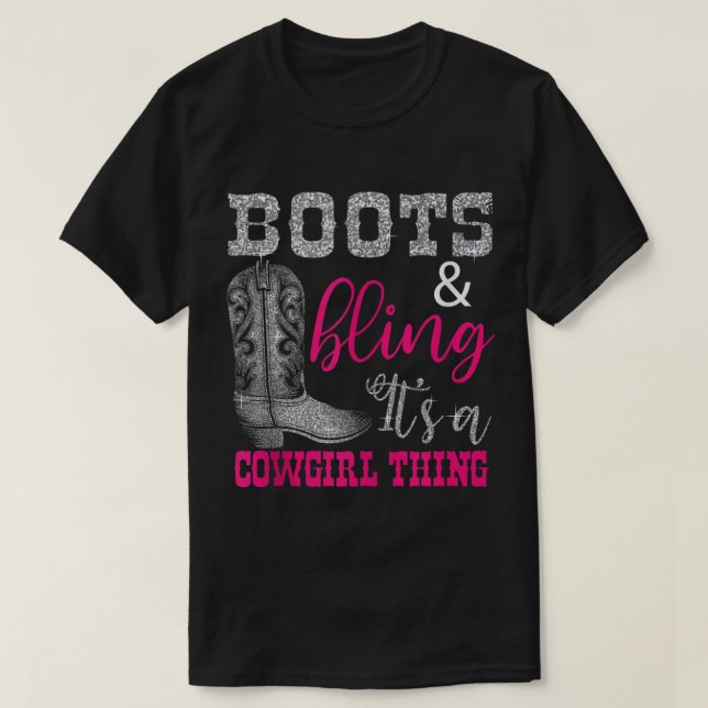 Funny Cowgirl Boots Bling Women Gift Cute Love Cou T-Shirt (Design Front)