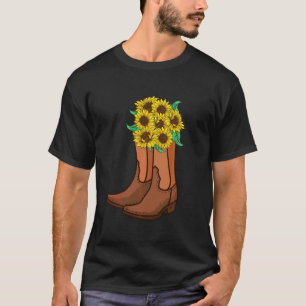Funny Cowgirl Country Women Girls Sunflower Boots T-Shirt