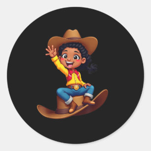 Funny Cowgirl Texas Western Melanin Black African Classic Round Sticker