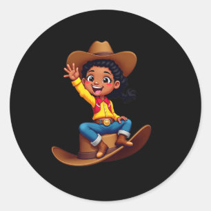 Funny Cowgirl Texas Western Melanin Black African  Classic Round Sticker