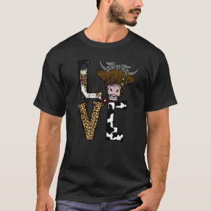 Funny Cowhide Leopard Love Highland Cow Western Fa T-Shirt