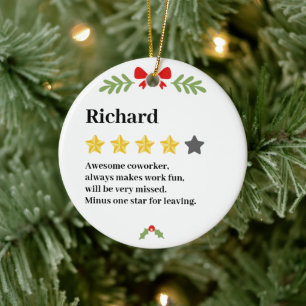 Funny Coworker Farewell Custom Name Review Ceramic Ornament