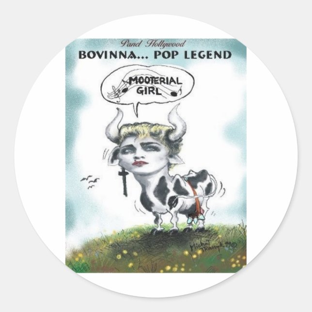Funny Cows Bovinna Mooterial Girl Offbeat Gifts Classic Round Sticker (Front)