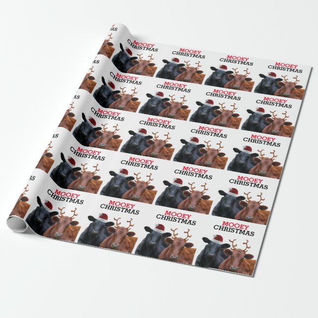 Funny Cows Mooey Christmas Wrapping Paper (Unrolled)